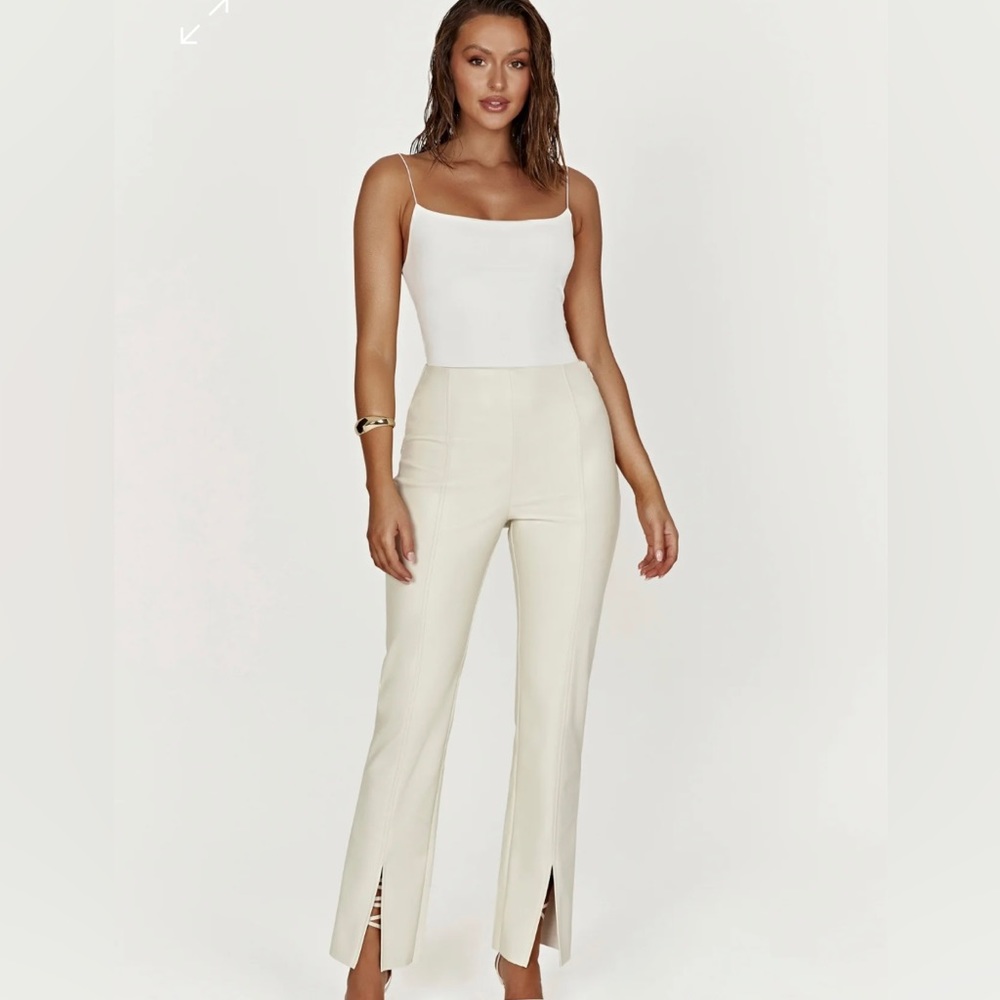 Meshki Faux Leather Split Pant - Cream